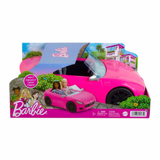 Barbie Convertible 2-Seater Vehicle, Pink Car with Rolling Wheels & Realistic Details, For 3 to 7 Year Olds