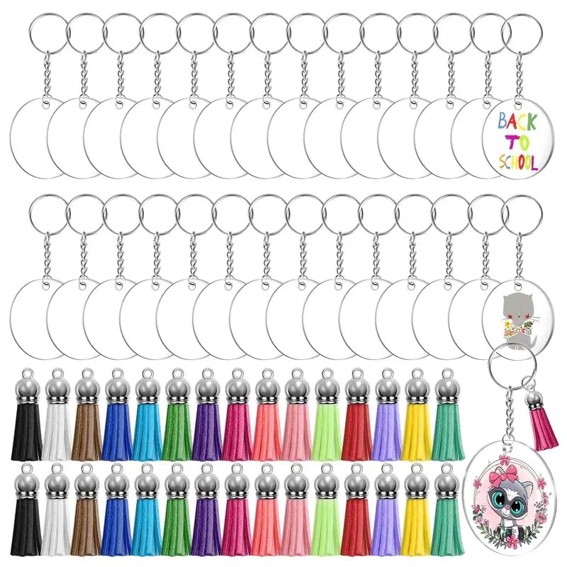 SEDLAV DIY Key chain Crafting Kit - 120 Pieces for Personalized Creations, Acrylic Blanks, Tassels, Rings, and Jump Rings Included - Ideal for Gifts, Parties, and Creative Projects