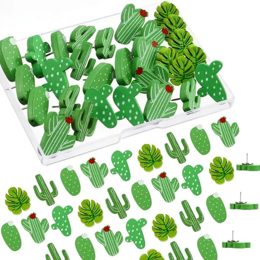 SEDLAV Wooden Push Pins Cactus Palm Leaf Push Pins Decorative Thumb Tacks Cute Pushpins Drawing Pins for Photos Wall, Maps, Bulletin Board, Note Board Cork Boards