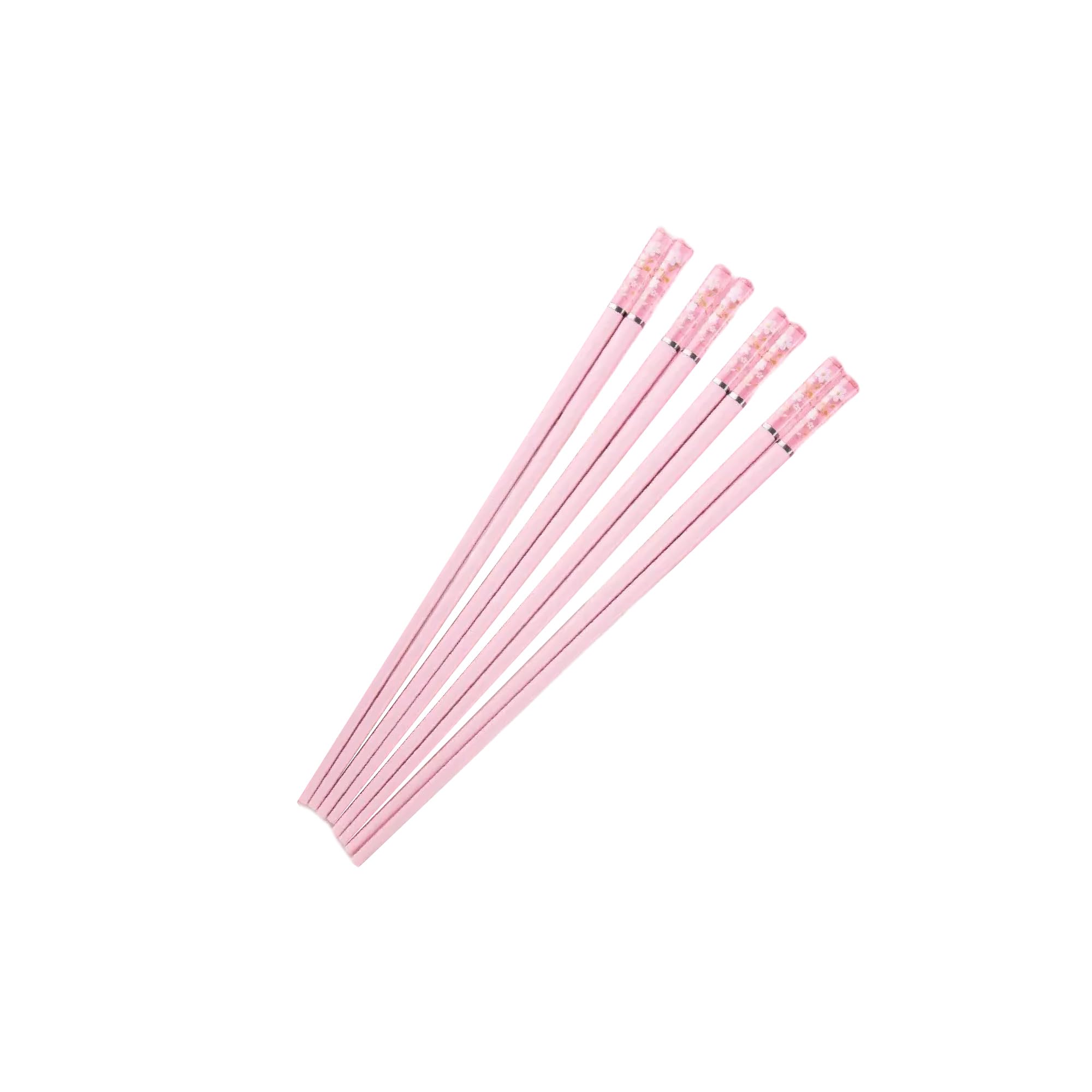 SEDLAV Pink Sakura Amber Chopsticks, Reusable and Rust Resistant Fiberglass Alloy - Food-Safe and High-Temperature Resistant Metal Chopsticks, Smooth Surface (Pair of 5)