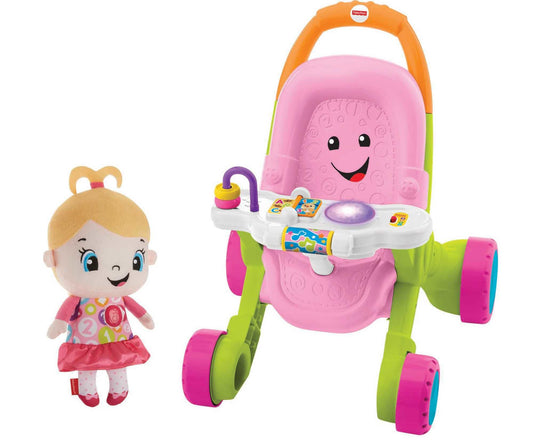 Fisher-Price Laugh & Learn Stroll & Learn Walker Gift Set, Musical Baby Walking Toy and Soft Doll for Infants Ages 9 Months and Older