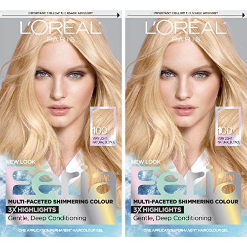 L'Oreal Paris Feria Multi-Faceted Shimmering Permanent Hair Color, 100 Pure Diamond, Pack of 2, Hair Dye