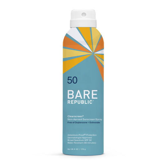 Bare Republic Clearscreen Sunscreen SPF 50 Sunblock Spray, Water Resistant with an Invisible Finish, 6 Fl Oz