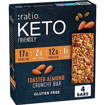 :ratio KETO Friendly Crunchy Bars, Toasted Almond, Gluten Free Snack, 4 ct