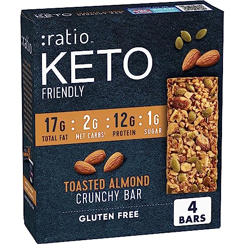 :ratio KETO Friendly Crunchy Bars, Toasted Almond, Gluten Free Snack, 4 ct