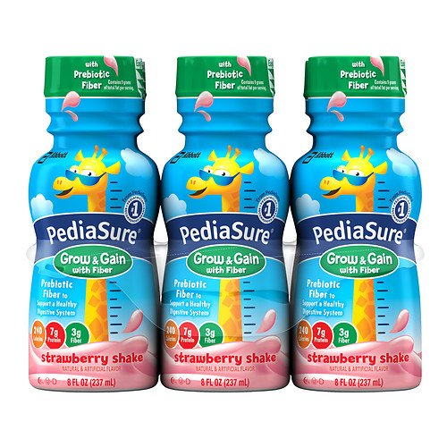 PediaSure Balanced Nutrition Beverage with Fiber, 8 fl oz Bottles, Strawberry 6 ea (Pack of 6)