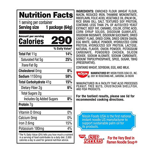 Nissin Cup Noodles Ramen Noodle Soup, Beef, 2.25 Oz (Pack of 12)