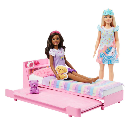 Barbie Furniture, Preschool Toys, Bedtime Playset and Accessories, My First Barbie Trundle Bed, Plush Puppy Piece