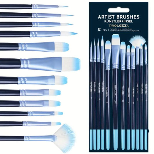 SEDLAV 12-in-1 Paint Brushes Set - Diverse Shapes for Every Stroke - Ergonomic Professional Wood Handles - Organizing Case Included - Ideal for Acrylic, Oil, Watercolor, and Rock Painting