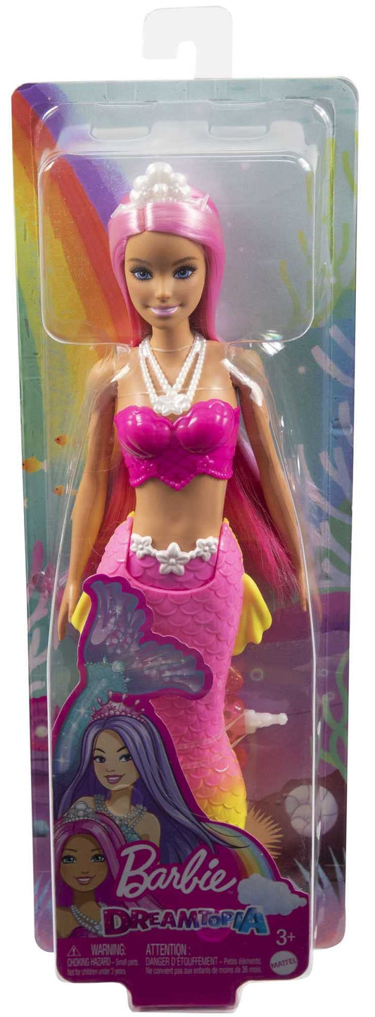 Barbie Dreamtopia Mermaid Doll with Pink Hair, Pink & Yellow Ombre Mermaid Tail & Headband, Toy for Kids Ages 3 Years Old & Up