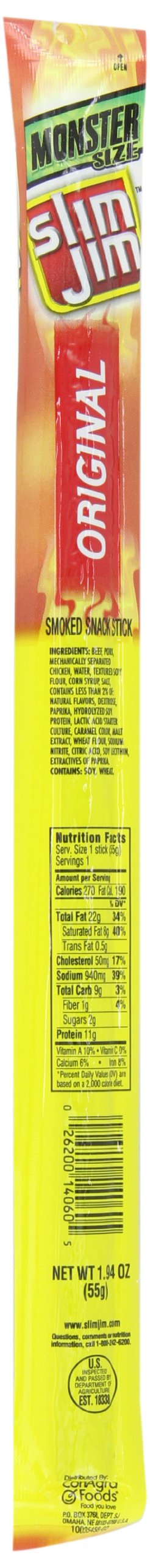Slim Jim Monster Smoked Meat Stick, Original Flavor, 1.94 Oz. (18 Count)