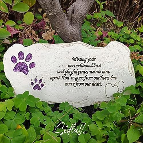 SEDLAV Dog Paw Print Heart Stone - Indoor/Outdoor Weather Resistant Polyresin Memory Stones for Loved Ones Lost, Customizable and Engraved - Ideal Pet Sympathy Gift for Spiritual Connection
