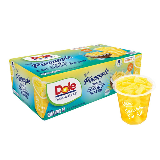 Dole Pineapple Tidbits In Coconut Water Cups 8 Cups (Pack of 2 for 16 Cups)