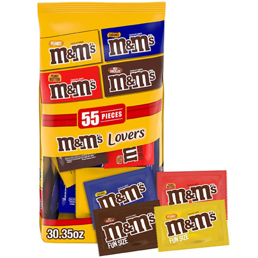 M&M'S Original, Peanut, Peanut Butter & Caramel Variety Pack Super Bowl Chocolate Candy Bars Assortment, 55 Pieces