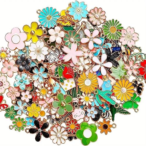 SEDLAV Spring Easter Floral Charms for Bracelets - DIY Handmade Jewelry Making Supplies, Mixed Flowers Bracelet Charms for Bracelet Making
