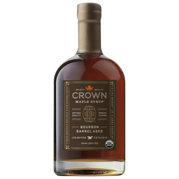 Crown Maple Bourbon Barrel Aged Organic Maple Syrup, 25 Fl Oz, Pancakes, Flavor Cocktails, Marinades and Sauces