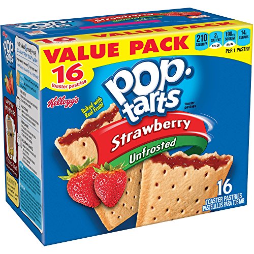 Kellogg's, Pop Tarts, Unfrosted Strawberry Toaster Pastries, 16 Count, 29.3oz Box (Pack of 2)