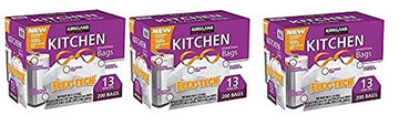 Kirkland Signature Drawstring Kitchen Trash Bags - 13 Gallon - 200 Count (3 Packs of 200 Bags)
