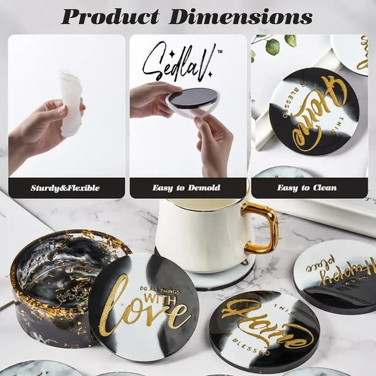 SEDLAV Set of Funny Slogan Coaster Resin and Silicone Shapes with Coaster Storage - Perfect for Epoxy Resin Crafts, Cup Mats, and Creative Home Decoration - Unique and Amusing Coasters to Elevate Your