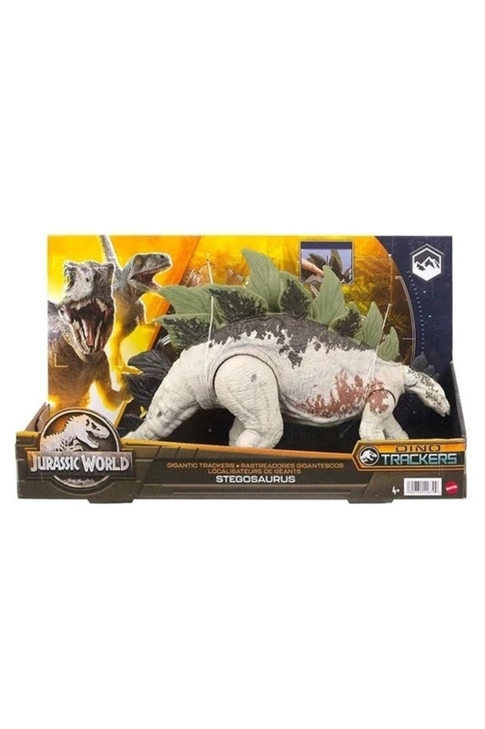 Mattel Jurassic World Dominion Dinosaur Figure Gigantic Trackers Stegosaurus with Attack Motion & Tracking Gear, Toy with Physical & Digital Play