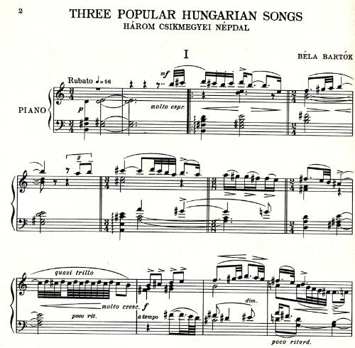 Bartok: Three Popular Hungarian Songs, for Piano Solo