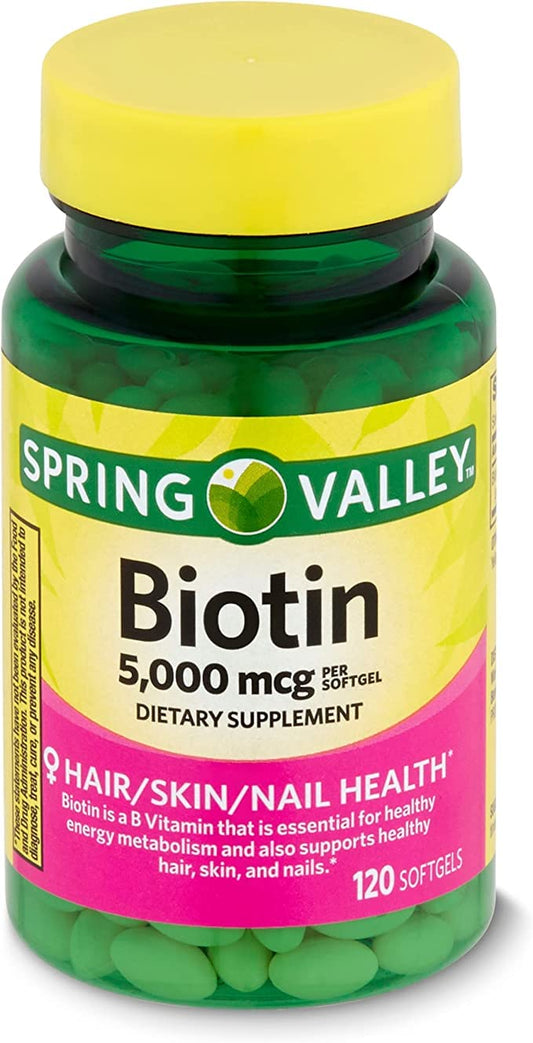 Spring Valley Biotin Dietary Supplement, 5,000 mcg, 120 Count (Pack of 2)