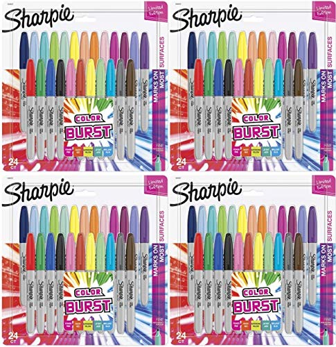 Sharpie Color Burst Permanent Markers, Fine Point, Assorted Colors, 24 Count Pack of 4