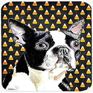 Caroline's Treasures SC9171LCB Boston Terrier Candy Corn Halloween Portrait Glass Cutting Board Large Decorative Tempered Glass Kitchen Cutting and Serving Board Large Size Chopping Board