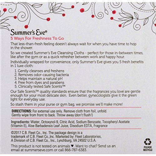 Summer's Eve Cleansing Cloths | Sheer Floral|16 Count | Pack of 12 | pH-Balanced, Dermatologist & Gynecologist Tested