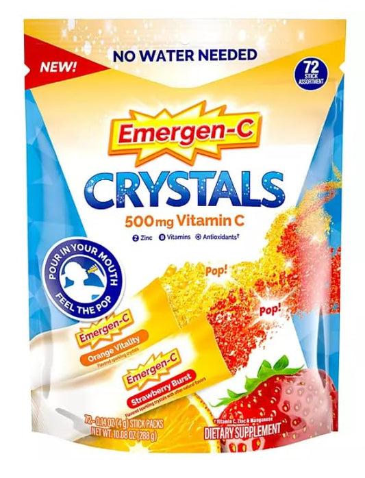 Emergen-C Crystals On-The-Go 500 mg Vitamin C Immune Support, Orange & Strawberry (72 ct.)