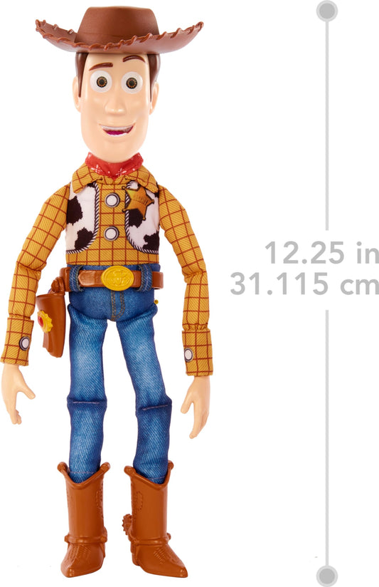 Mattel Disney Pixar Toy Story Roundup Fun Woody Large Talking Posable Figure, 12 Inches Tall with 20 Phrases Authentic Detail, Fabric Plush & Plastic