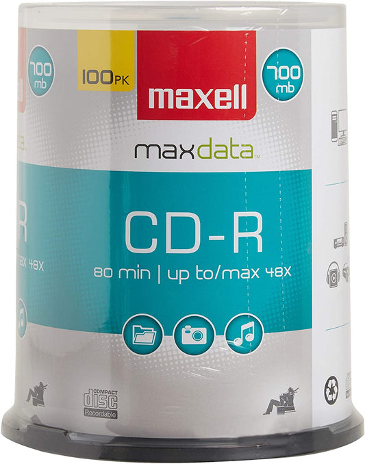 Maxell – 648200, Premium Quality Noise free Surface Playback Recordable CDs 700Mb Storage – 2x to 48x, Write Speed 80 minutes - Blank CDs, CD Storage & Reusable Spindle Case Holder – 100 Pack
