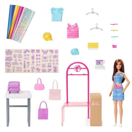 Barbie Doll & Accessories, Make & Sell Boutique Playset with Display Rack, Create Foil Designs Medium