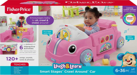 Fisher-Price Laugh & Learn Baby Activity Center, Crawl Around Car, Interactive Playset with Smart Stages for Infants & Toddlers, Pink (Amazon Exclusive)