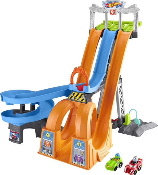 Fisher-Price Little People Toddler Playset, Hot Wheels Racing Loops Tower, Spiral Racetrack with Stunt Ramp and Sounds Multi
