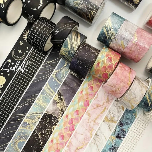 SEDLAV Washi Tape Set - DIY Craft with Cloud Wave Design, Excellent for Scrapbook Decor, Hand Account Stationery, Photo Album - Artistic Bronzed Masking Tape - Creative DIY for Paper Crafts.