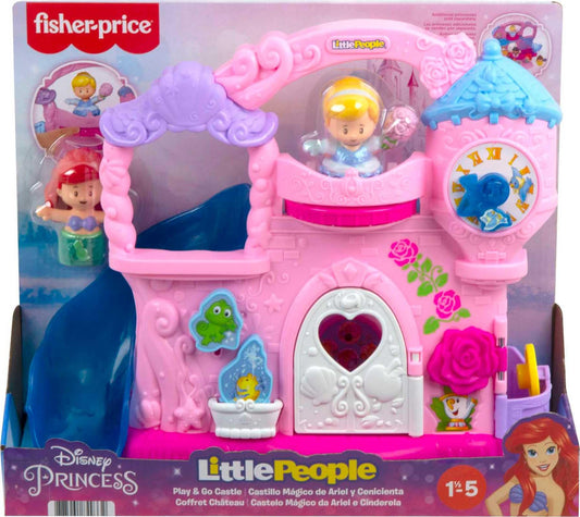Fisher-Price Disney Princess Toddler Toy Little People Play & Go Castle Portable Playset with Ariel & Cinderella Figures for Ages 18+ Months