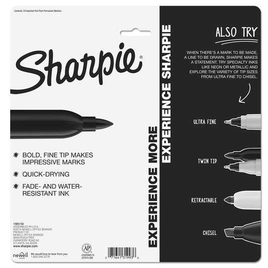 SHARPIE 1927350 Electro Pop Permanent Markers, Fine Point, Assorted Colors, 24 Count