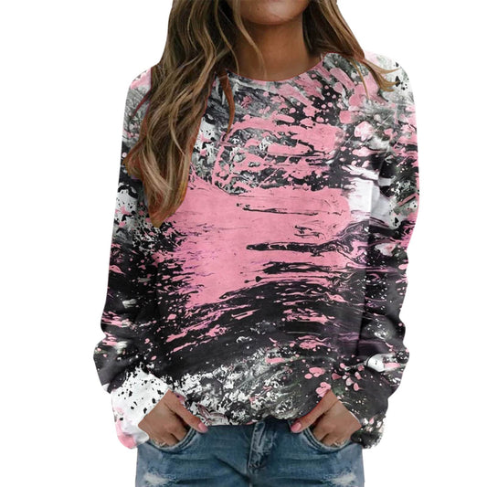 Oversized Sweatshirt for Women Women Casual Tie Dye Printing Sweatshirt Top Long Sleeved Sweatshirt Casual Pullover Top Pink