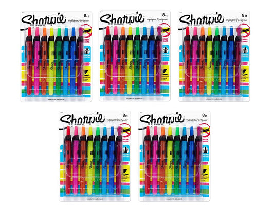 Sharpie Accent Retractable PuSWh Highlighters, Chisel Tip, Assorted Colors, 8 Count (5 Pack)