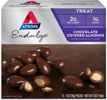 Atkins Endulge Treat Chocolate Covered Almonds. Rich & Crunchy. Keto-Friendly.1 Oz, 5 Count (Pack of 4)