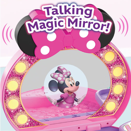 Disney Junior Minnie Mouse Get Glam Magic Table Top Pretend Play Vanity with Lights and Sounds, Officially Licensed Kids Toys for Ages 5 Up by Just Play