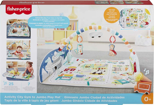 Fisher-Price Baby Large Activity City Gym to Jumbo Playmat with Music Lights Vehicles & Baby Toys for Infant to Toddler Play