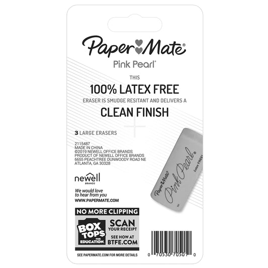 Paper Mate Pink Pearl Erasers, Large, 3 Count