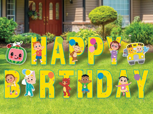 CoComelon Happy Birthday Yard Signs with Metal Stakes, 16