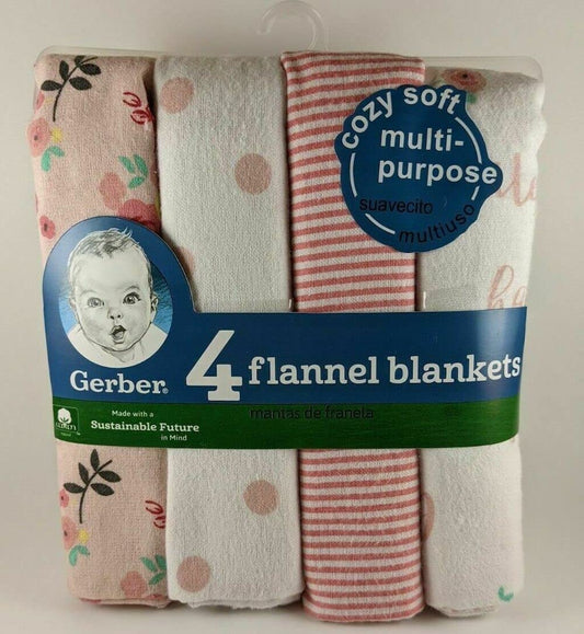 Baby Girls Flannel Receiving Blankets 4-Pack