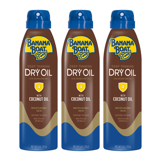 Banana Boat Ultra Mist Dry Tanning Oil, Reef Friendly, Clear Sunscreen Spray, SPF 4, 6oz. - Pack of 3