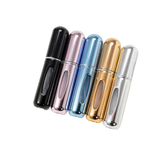 SEDLAV Mini Refillable Perfume Portable Bottle (5Pcs)- Lipstick-Size, Lightweight & Durable Aluminum Travel Bottles - Easy-To-Refill Travel Size Bottles