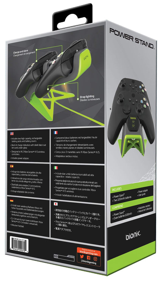 Bionik Power Stand for Xbox Series X/S: Dual Charge & Storage Dock with 2 Rechargeable Batteries-Power Adapter Included (BNK-9070) - Xbox Series X