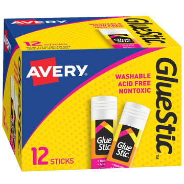 Avery Glue Sticks, Washable, Nontoxic, Permanent Glue, 1.27 oz, Pack of 12 Glue Stics (00196)